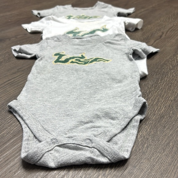 Baby’s Go Bulls! 6mo/12mo/18mo onesies! Two grey, one white. Go USF! - Picture 4 of 13